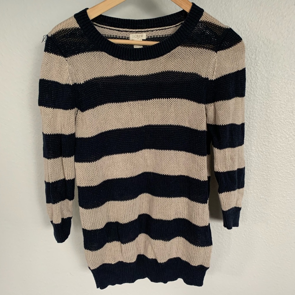 J. Crew Linen/Cotton Striped Open Knit Sweater S